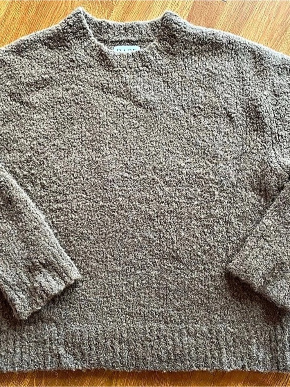 Bare Knitwear Colette Boucle Crewneck Sweater in Dark Khaki Size M/L
